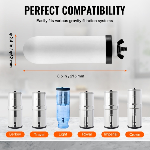 VEVOR 2 Packs Water Filters Replacement, Purification Elements, Ceramic Replacement Filters, Easy to Replace Water, Gravity Water Filter System,