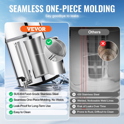 VEVOR 2.25G Gravity-fed Water Filter System, 304 Stainless-Steel Countertop System, Reduces Lead and up to 99% of Chlorine, with 2 Carbon Filters,