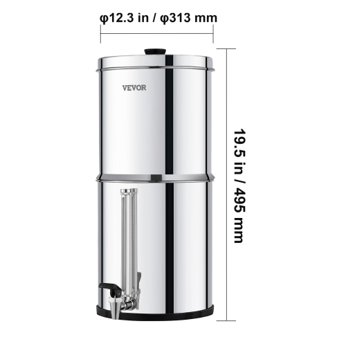 VEVOR 2.25G Gravity-fed Water Filter System, 304 Stainless-Steel Countertop System, Reduces Lead and up to 99% of Chlorine, with 2 Carbon Filters,