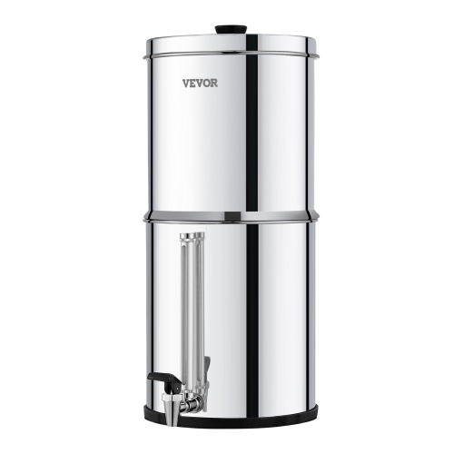 VEVOR 2.25G Gravity-fed Water Filter System, 304 Stainless-Steel Countertop System, Reduces Lead and up to 99% of Chlorine, with 2 Carbon Filters,