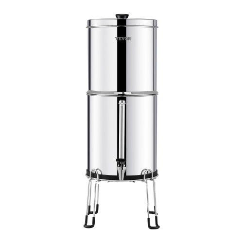 VEVOR 2.25G Gravity-fed Water Filter System,304 Stainless-Steel Countertop System, Reduces Lead and up to 99% of Chlorine, with 2 Carbon Filters,