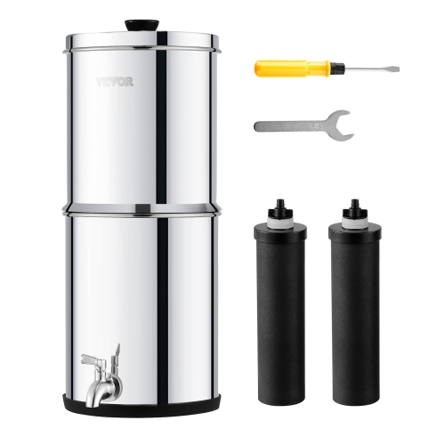 VEVOR 1.5G Gravity-fed Water Filter System, 304 Stainless-Steel Countertop System, Reduces Lead and up to 99% of Chlorine, with 2 Carbon Filters &