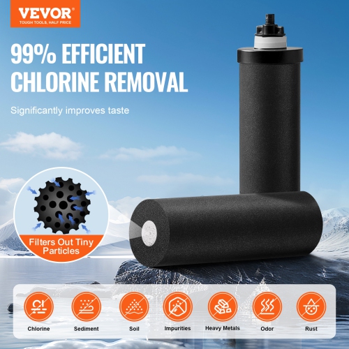 VEVOR 1.5G Gravity-fed Water Filter System, 304 Stainless-Steel Countertop System, Reduces Lead and up to 99% of Chlorine, with 2 Carbon Filters &