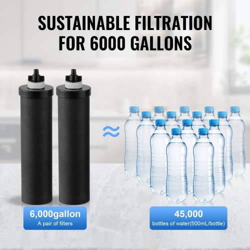 VEVOR 1.5G Gravity-fed Water Filter System, 304 Stainless-Steel Countertop System, Reduces Lead and up to 99% of Chlorine, with 2 Carbon Filters &