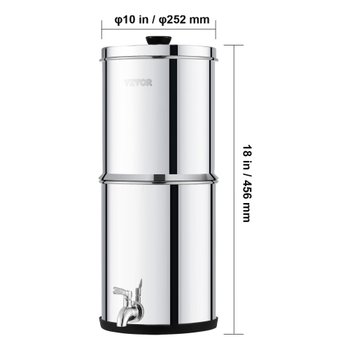 VEVOR 1.5G Gravity-fed Water Filter System, 304 Stainless-Steel Countertop System, Reduces Lead and up to 99% of Chlorine, with 2 Carbon Filters &