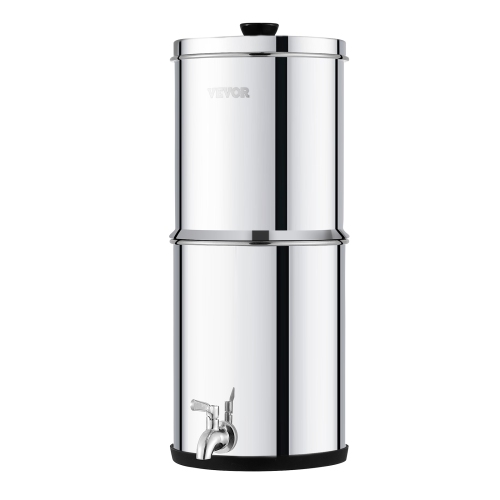 VEVOR 1.5G Gravity-fed Water Filter System, 304 Stainless-Steel Countertop System, Reduces Lead and up to 99% of Chlorine, with 2 Carbon Filters &