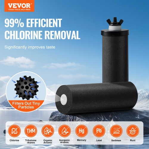 VEVOR 2.25G Gravity-fed Water Filter System, 304 Stainless-Steel, Reduces Lead and up to 99% of Chlorine, with 2 Carbon Filters/Spigot/Stand, for