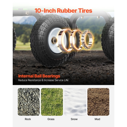 VEVOR 900 Lbs Steel Garden Cart on Wheels, Heavy Duty Pullable Yard Cart, Metal Utility Wagon with 10" Tires and Mesh Removable Sides(Convert to