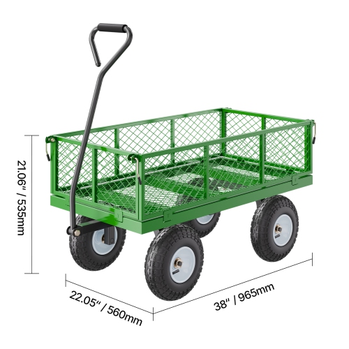 VEVOR 900 Lbs Steel Garden Cart on Wheels, Heavy Duty Pullable Yard Cart, Metal Utility Wagon with 10" Tires and Mesh Removable Sides(Convert to