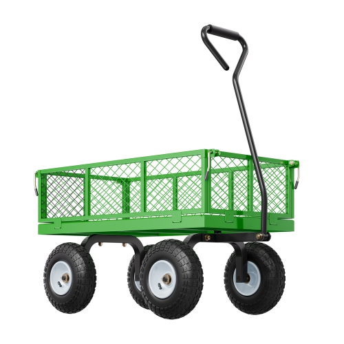 VEVOR 900 Lbs Steel Garden Cart on Wheels, Heavy Duty Pullable Yard Cart, Metal Utility Wagon with 10" Tires and Mesh Removable Sides(Convert to