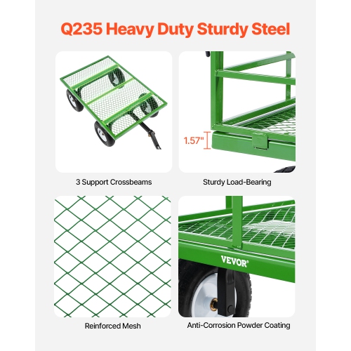 VEVOR 1200 Lbs Steel Garden Cart, Heavy Duty Pullable, 2 in 1 Outdoor Metal Utility Wagon Yard Trailer with 13" All Terrain Tires, Mesh Removable