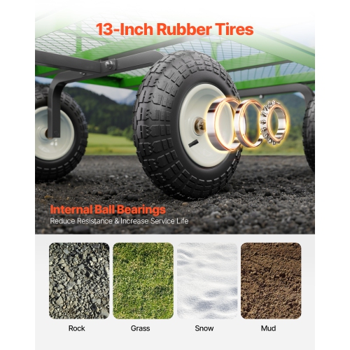 VEVOR 1200 Lbs Steel Garden Cart, Heavy Duty Pullable, 2 in 1 Outdoor Metal Utility Wagon Yard Trailer with 13" All Terrain Tires, Mesh Removable