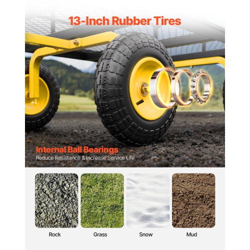 VEVOR 1400 Lbs Steel Garden Cart, Heavy Duty Pullable, 2 in 1 Outdoor Metal Utility Wagon Yard Trailer with 13" All Terrain Tires, Mesh Removable