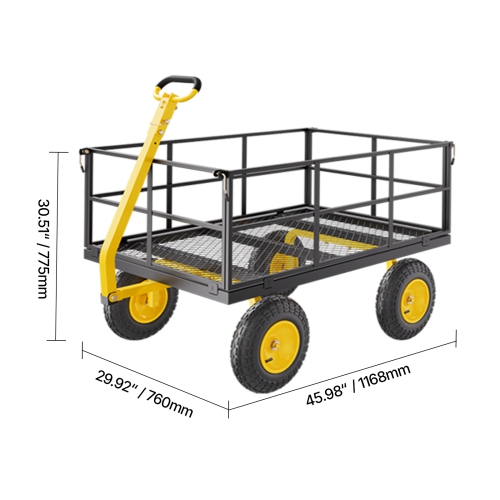 VEVOR 1400 Lbs Steel Garden Cart, Heavy Duty Pullable, 2 in 1 Outdoor Metal Utility Wagon Yard Trailer with 13" All Terrain Tires, Mesh Removable