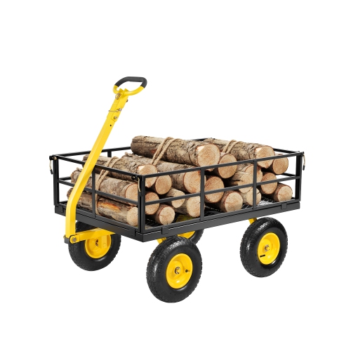 VEVOR 1200 Lbs Steel Garden Cart, Heavy Duty Pullable, 2 in 1 Outdoor Metal Utility Wagon Yard Trailer with 13" All Terrain Tires, Mesh Removable