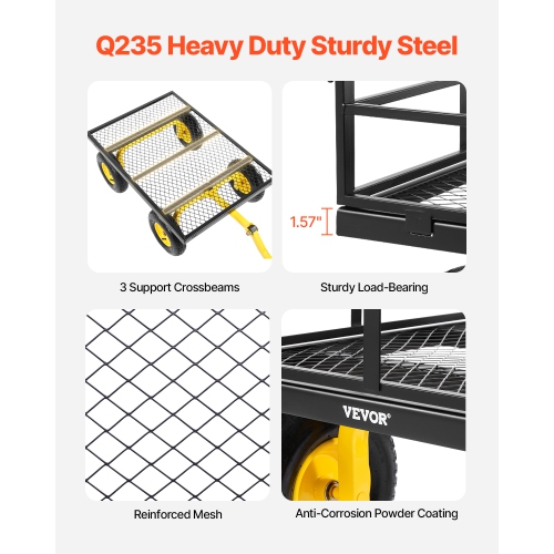 VEVOR 1200 Lbs Steel Garden Cart, Heavy Duty Pullable, 2 in 1 Outdoor Metal Utility Wagon Yard Trailer with 13" All Terrain Tires, Mesh Removable