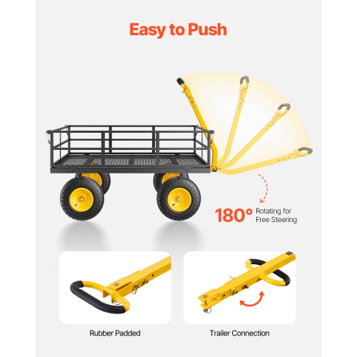 VEVOR 1200 Lbs Steel Garden Cart, Heavy Duty Pullable, 2 in 1 Outdoor Metal Utility Wagon Yard Trailer with 13" All Terrain Tires, Mesh Removable