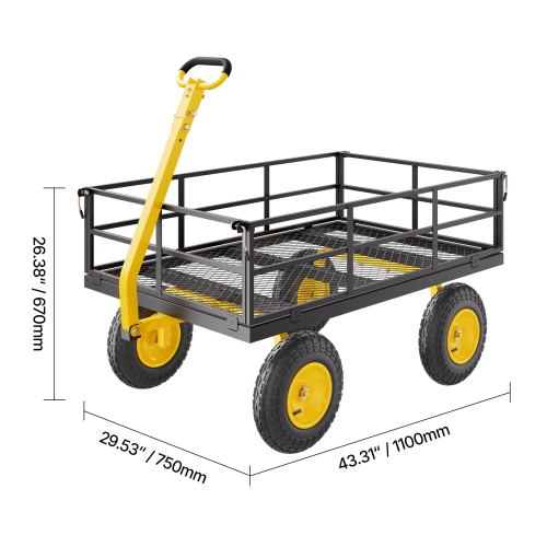 VEVOR 1200 Lbs Steel Garden Cart, Heavy Duty Pullable, 2 in 1 Outdoor Metal Utility Wagon Yard Trailer with 13" All Terrain Tires, Mesh Removable