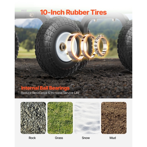 VEVOR 680lbs Steel Garden Cart on Wheels, Heavy Duty Cart Pullable, Metal Outdoor Utility Yard Wagon Carts with 10" Tires, Mesh Removable Sides and