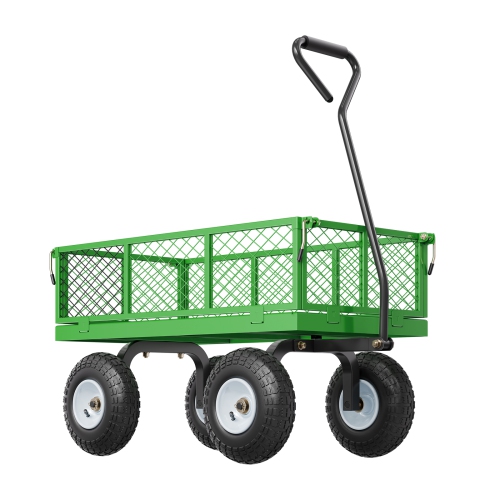VEVOR 680lbs Steel Garden Cart on Wheels, Heavy Duty Cart Pullable, Metal Outdoor Utility Yard Wagon Carts with 10" Tires, Mesh Removable Sides and