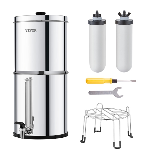 VEVOR  2.25G Gravity-Fed Water Filter System, 304 Stainless-Steel, Reduces Lead And Up to 99% Of Chlorine, \w 2 Ceramic Carbon Filters, Water Level