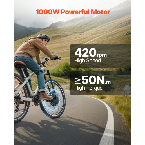 VEVOR 1000W Electric Bike Conversion Kit, 48V 420rpm 26" Front Wheel E-Bike Hub Motor Kit with Upgraded Speed Controller, Throttle Grip Kit, LCD
