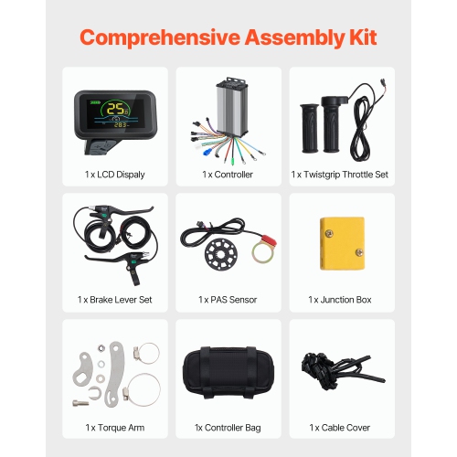 VEVOR 1000W Electric Bike Conversion Kit, 48V 420rpm 26" Front Wheel E-Bike Hub Motor Kit with Upgraded Speed Controller, Throttle Grip Kit, LCD