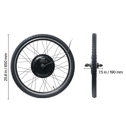 VEVOR 1000W Electric Bike Conversion Kit, 48V 420rpm 26" Front Wheel E-Bike Hub Motor Kit with Upgraded Speed Controller, Throttle Grip Kit, LCD