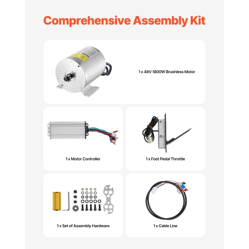 VEVOR 1800W Electric Brushless DC Motor Kit - 48V 4500rpm Motor with Upgraded Speed Controller and Foot Pedal Throttle Kit for Go Karts E-Bike