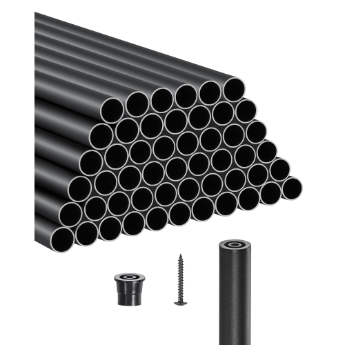 VEVOR 36in Staircase Balusters 51 Pack, Aluminum, 3/4 In Water-Proof Round Metal Spindle Railing, Hollow Deck Railing with Rail Caps & Screws for