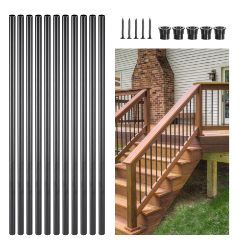 VEVOR 26in Staircase Balusters 51 Pack, Aluminum, 3/4 In Water-Proof Round Metal Spindle Railing, Hollow Railing with Rail Caps & Screws for Stairs,