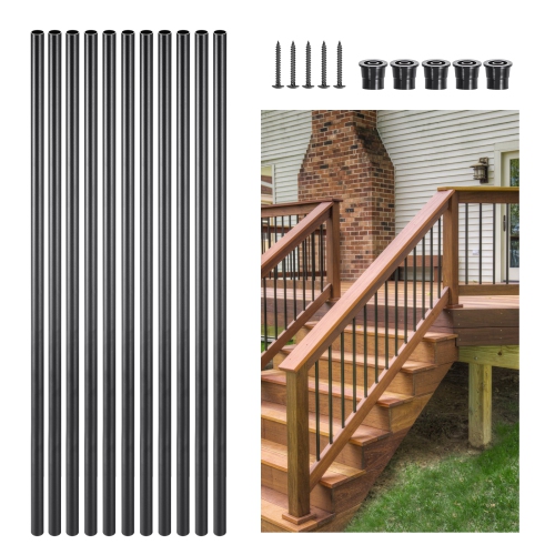 VEVOR 36 In Staircase Balusters 101 Pack, Aluminum, 3/4 Inch Water-Proof Round Metal Spindle Railing, with Rail Caps & Screws for Stairs, Porch,