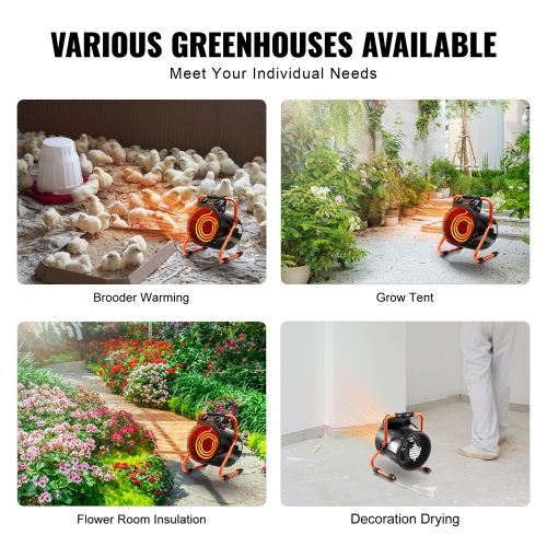 VEVOR 1500W Greenhouse Heater, Fast Heating with Overheat Protection, 2-Speed Setting, Electric Portable Heater Fan for Green House, Flower Room,