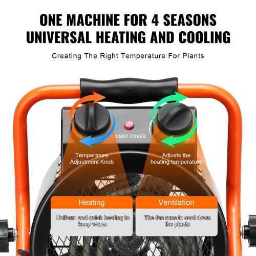 VEVOR 1500W Greenhouse Heater, Fast Heating with Overheat Protection, 2-Speed Setting, Electric Portable Heater Fan for Green House, Flower Room,