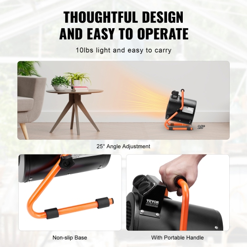 VEVOR 1500W Greenhouse Heater, Fast Heating with Overheat Protection, 2-Speed Setting, Electric Portable Heater Fan for Green House, Flower Room,