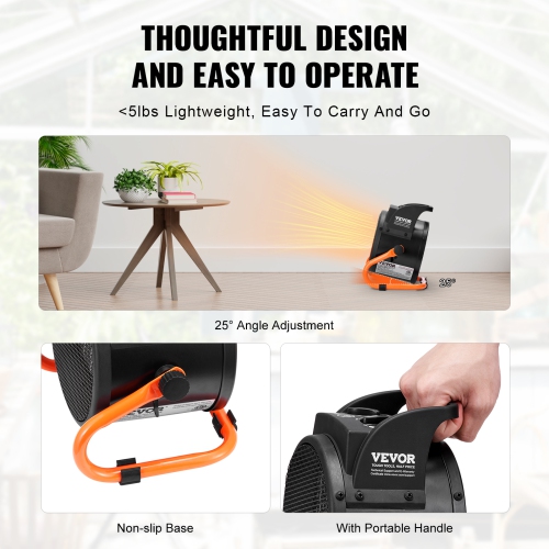 VEVOR 1500W Greenhouse Heater, PTC Fast Heating with Overheat Protection, 3-Speed Setting Tent Heater, Electric Portable Heater Fan for Green House,