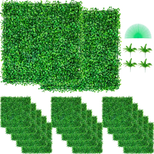 VEVOR  10X10" Artificial Boxwood Panel Uv 48PCs Boxwood Hedge Wall Panels Artificial Grass Backdrop Wall 4Cm Grass Wall Fake Hedge for Decor Privacy