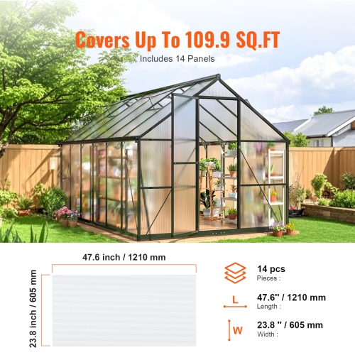 VEVOR 14 Pack Polycarbonate Greenhouse Panels, 2' X 4' X 0.32'', Waterproof UV Protected Corrugated Plastic Roofing, Impact Resistance Clear Roofing