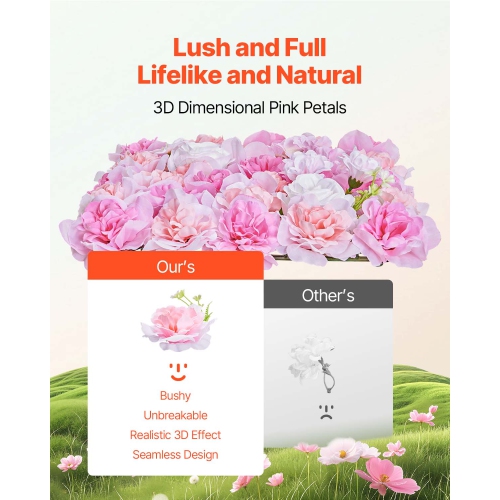 VEVOR 15 x 15inch 3D Flower Wall Panel, 12 PCS, Artificial Floral Wall Background Mesh Backing Mat,Seamless Design&Easy Installation for Wedding