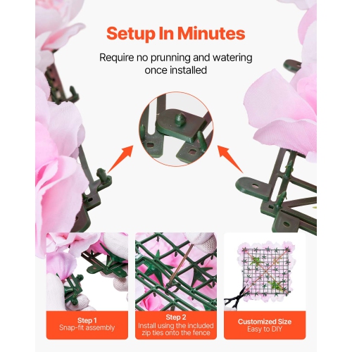 VEVOR 15 x 15inch 3D Flower Wall Panel, 12 PCS, Artificial Floral Wall Background Mesh Backing Mat,Seamless Design&Easy Installation for Wedding