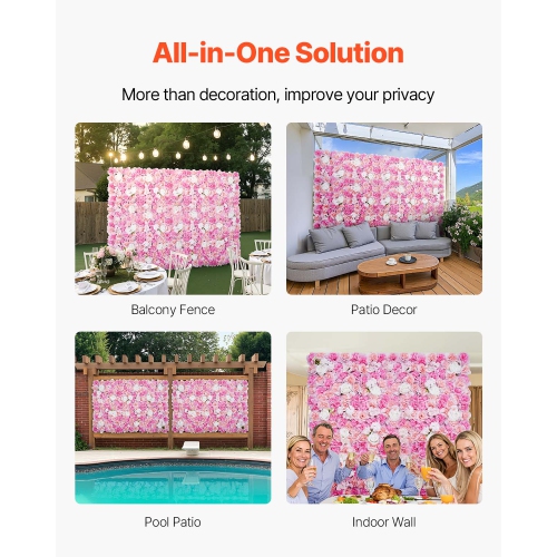 VEVOR 15 x 15inch 3D Flower Wall Panel, 12 PCS, Artificial Floral Wall Background Mesh Backing Mat,Seamless Design&Easy Installation for Wedding