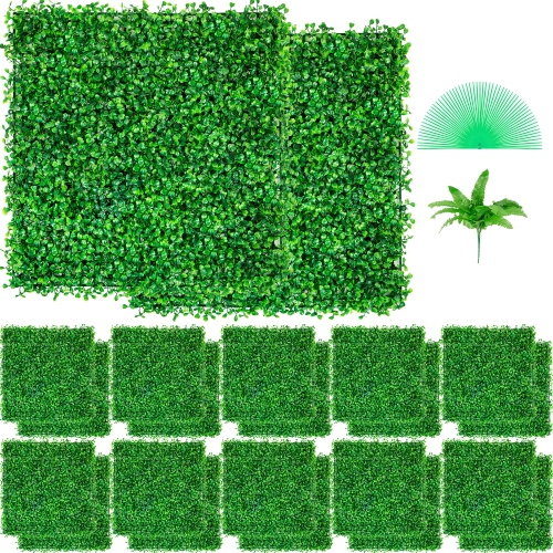 VEVOR 10" X 10" Artificial Boxwood Panel UV 24pcs Boxwood Hedge Wall Panels Artificial Grass Backdrop Wall 4 cm Green Grass Wall, Fake Hedge for
