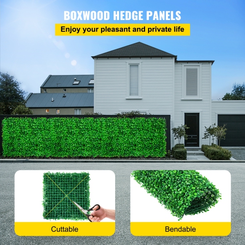 VEVOR 10" X 10" Artificial Boxwood Panel UV 24pcs Boxwood Hedge Wall Panels Artificial Grass Backdrop Wall 4 cm Green Grass Wall, Fake Hedge for