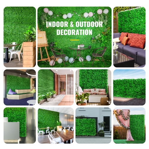 VEVOR 10" X 10" Artificial Boxwood Panel UV 24pcs Boxwood Hedge Wall Panels Artificial Grass Backdrop Wall 4 cm Green Grass Wall, Fake Hedge for