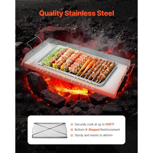 VEVOR 32x16 inch Stainless Steel Griddle, Universal Flat Top Rectangular Plate, Gas Grill Griddle for BBQ Grill, Teppanyaki, Portable Family Cookware