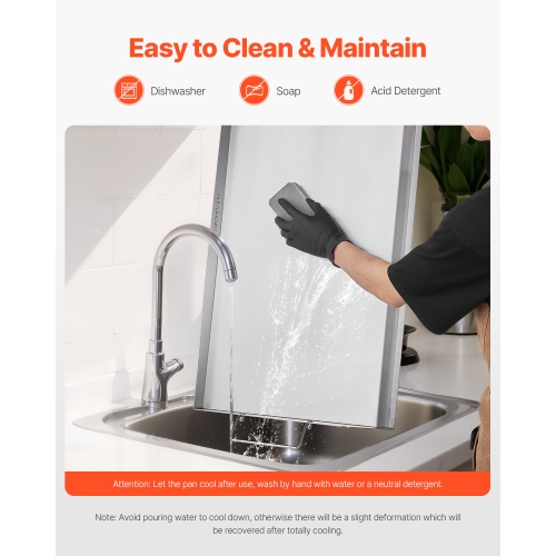 VEVOR 32x16 inch Stainless Steel Griddle, Universal Flat Top Rectangular Plate, Gas Grill Griddle for BBQ Grill, Teppanyaki, Portable Family Cookware