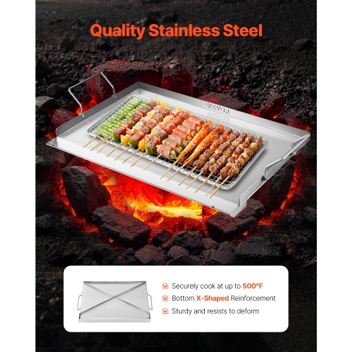 VEVOR 23x16 inch Stainless Steel Griddle, Universal Flat Top Rectangular Plate, Gas Grill Griddle for BBQ Grill, Teppanyaki, Portable Family Cookware