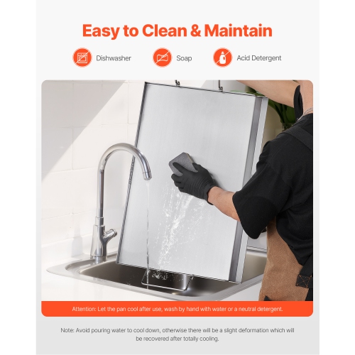 VEVOR 23x16 inch Stainless Steel Griddle, Universal Flat Top Rectangular Plate, Gas Grill Griddle for BBQ Grill, Teppanyaki, Portable Family Cookware