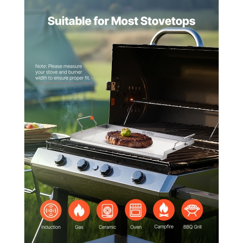 VEVOR 23x16 inch Stainless Steel Griddle, Universal Flat Top Rectangular Plate, Gas Grill Griddle for BBQ Grill, Teppanyaki, Portable Family Cookware