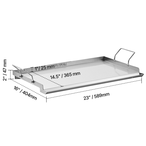 VEVOR 23x16 inch Stainless Steel Griddle, Universal Flat Top Rectangular Plate, Gas Grill Griddle for BBQ Grill, Teppanyaki, Portable Family Cookware